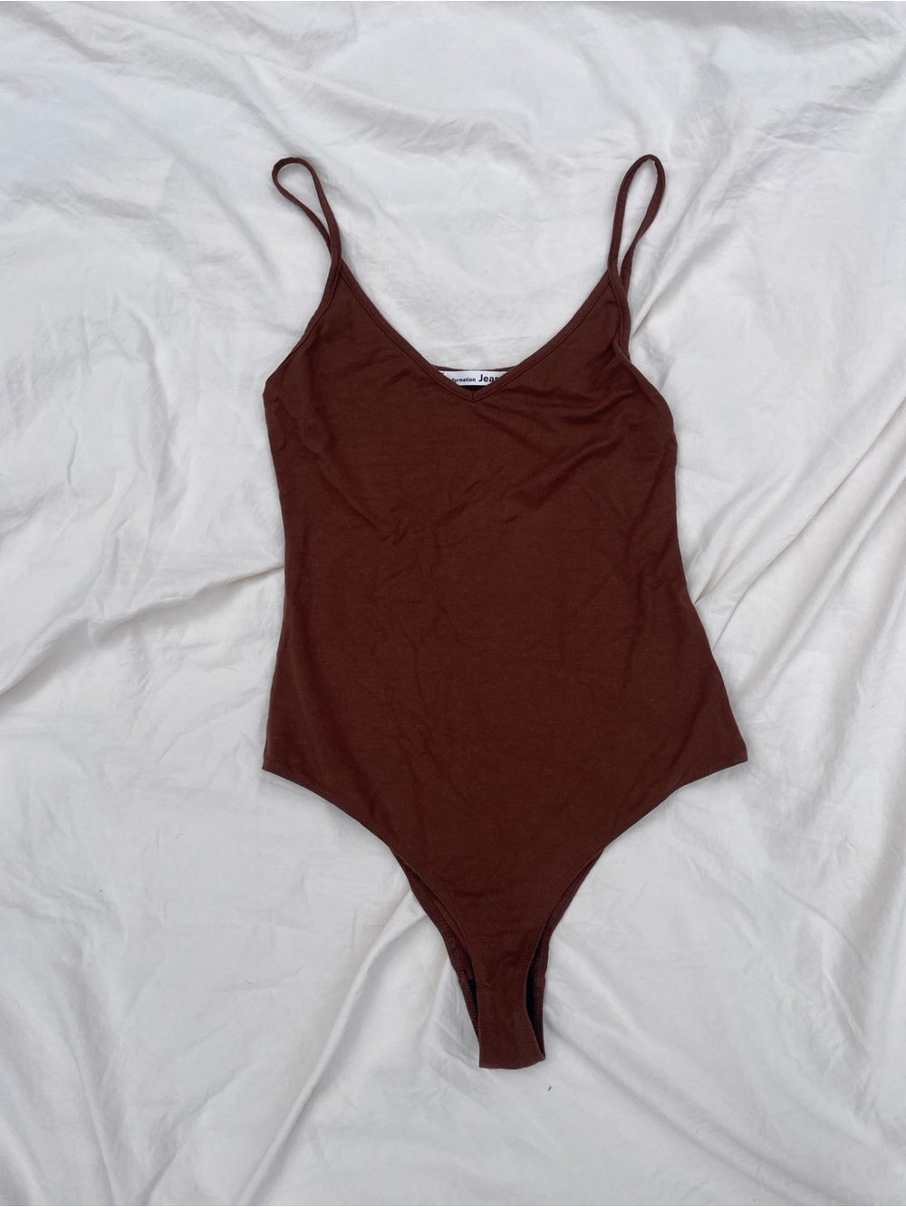 Reformation XS Brown V-Neck Spaghetti Strap Bodysuit